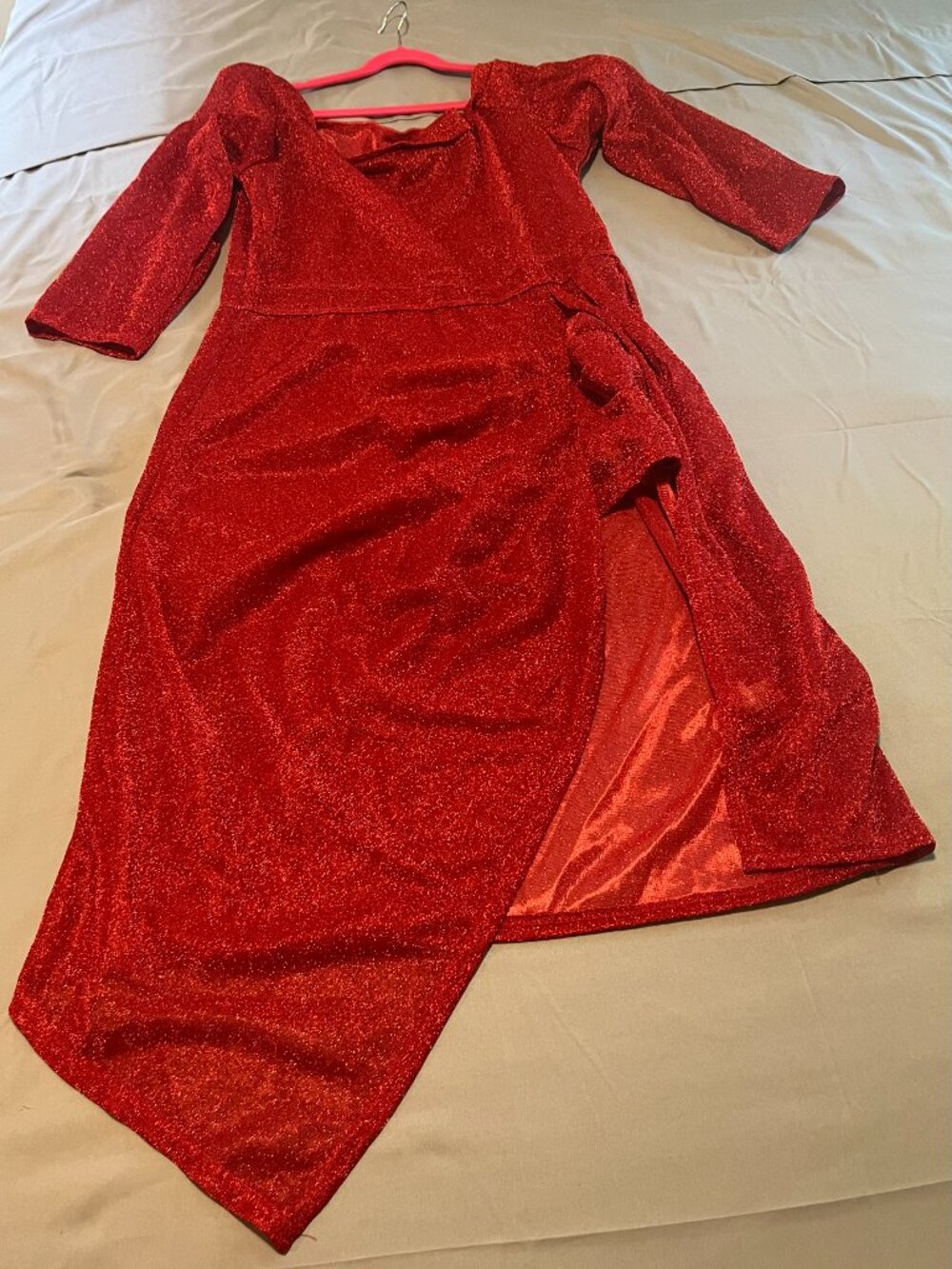 Slinky Red Shimmer Asymmetrical Dress 2XL